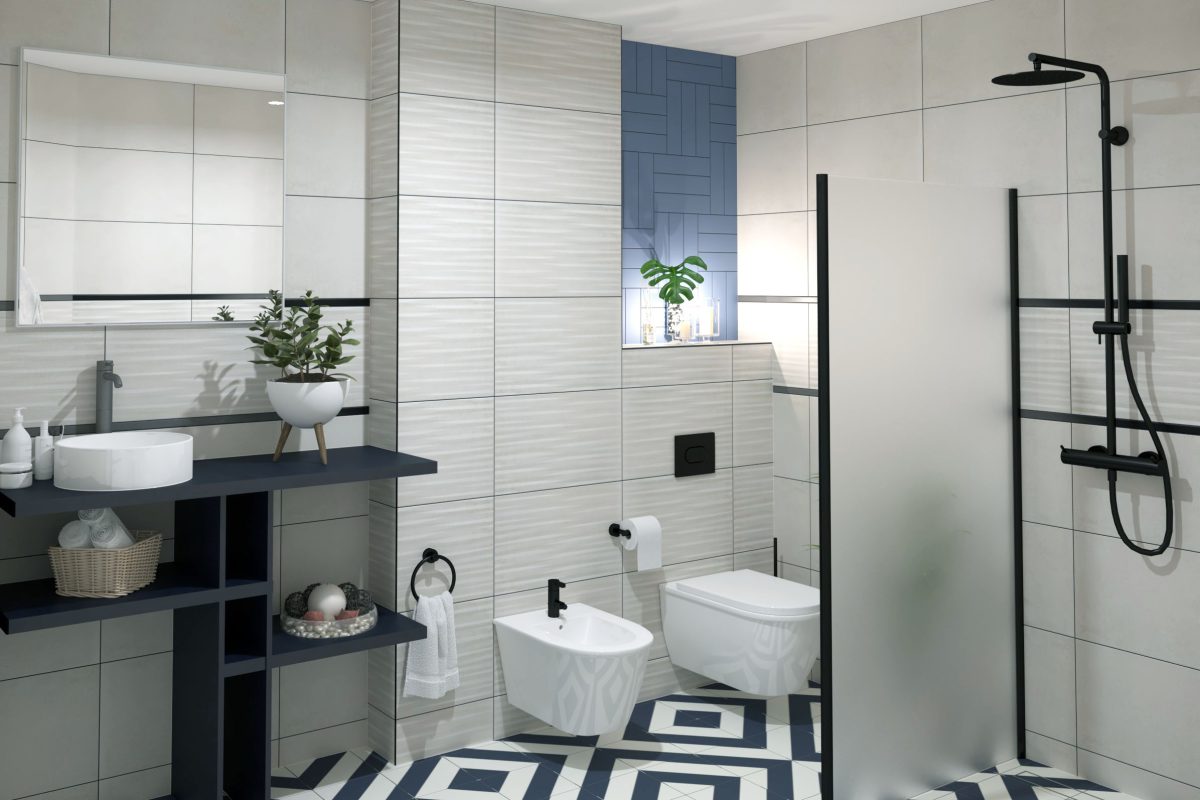 hazel-white-33.3x55flat-indigo-75x30-zebra-navy-22.3x22.3-1.jpg Hazel White 33.3x55 серия плочки за баня - Image 1