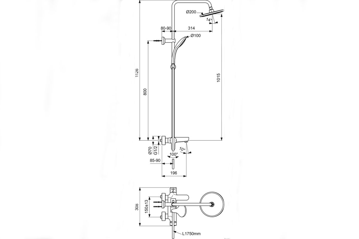 Душ колона Cerafine О със смесител за вана/душ с чучур BC525AA - Image 4