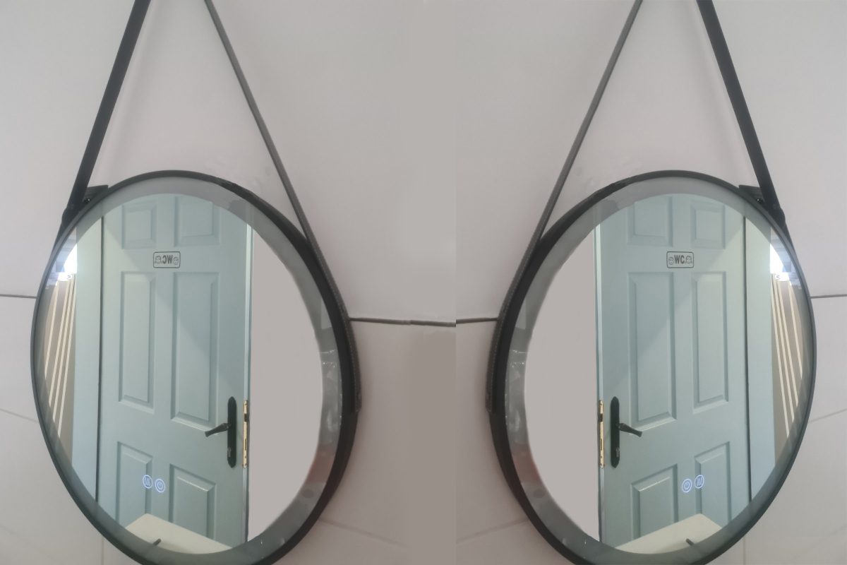 org2-fen.jpg Кръгло огледало с лед осветление Adriano 60 черна кожена рамка - Image 1